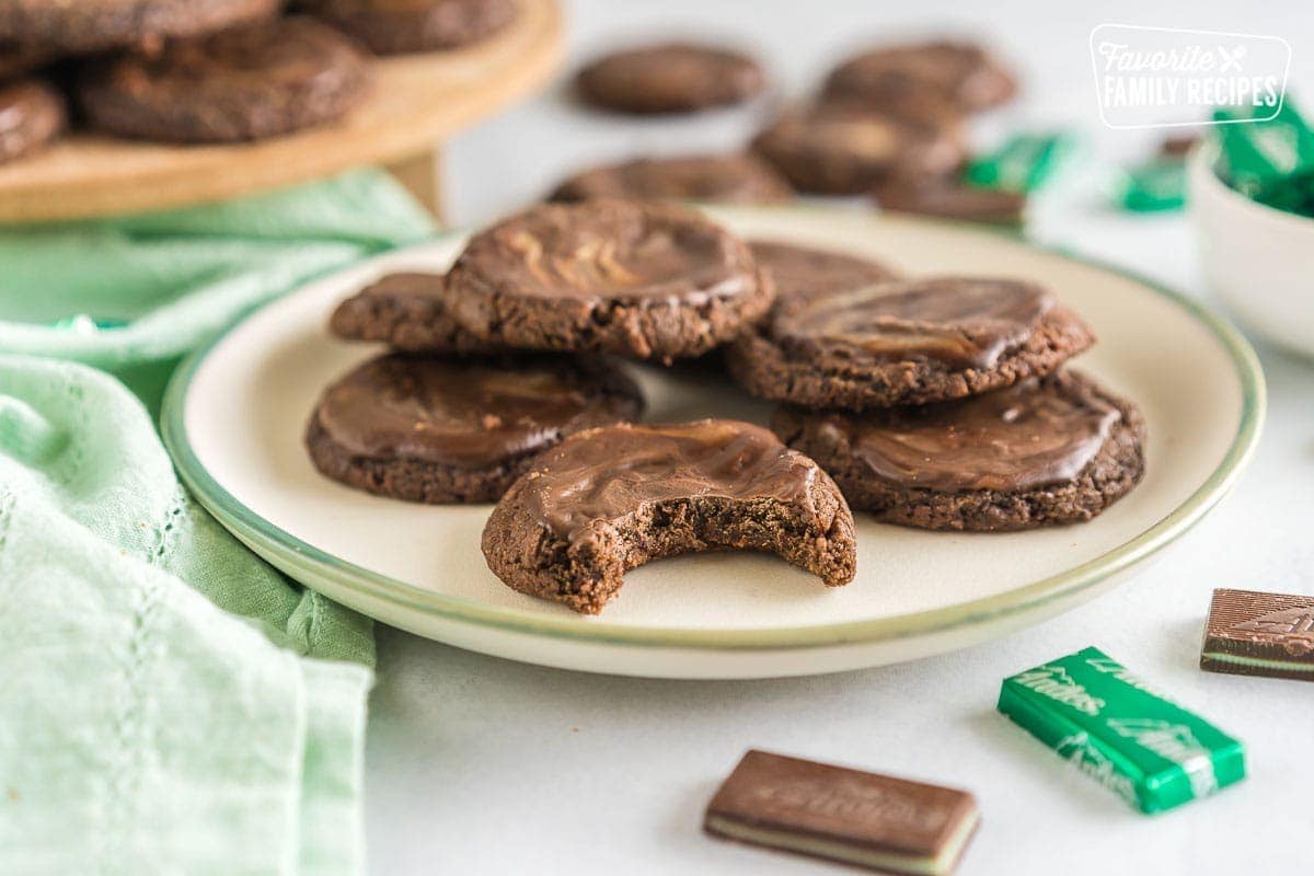 An Andes Mint Cookie with a bite taken out of it.