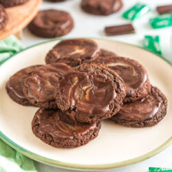A stack of Andes Mint Cookies on a plate
