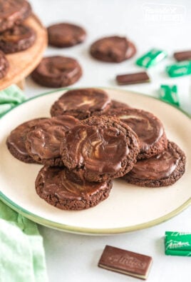 A stack of Andes Mint Cookies on a plate