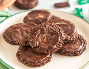 A stack of Andes Mint Cookies on a plate