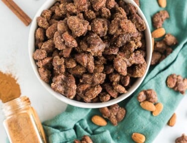 A bowl of cinnamon almonds