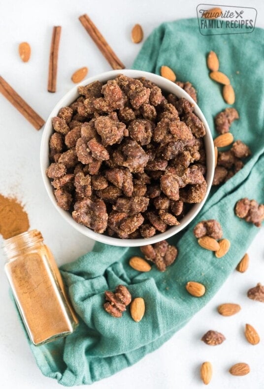 A bowl of cinnamon almonds