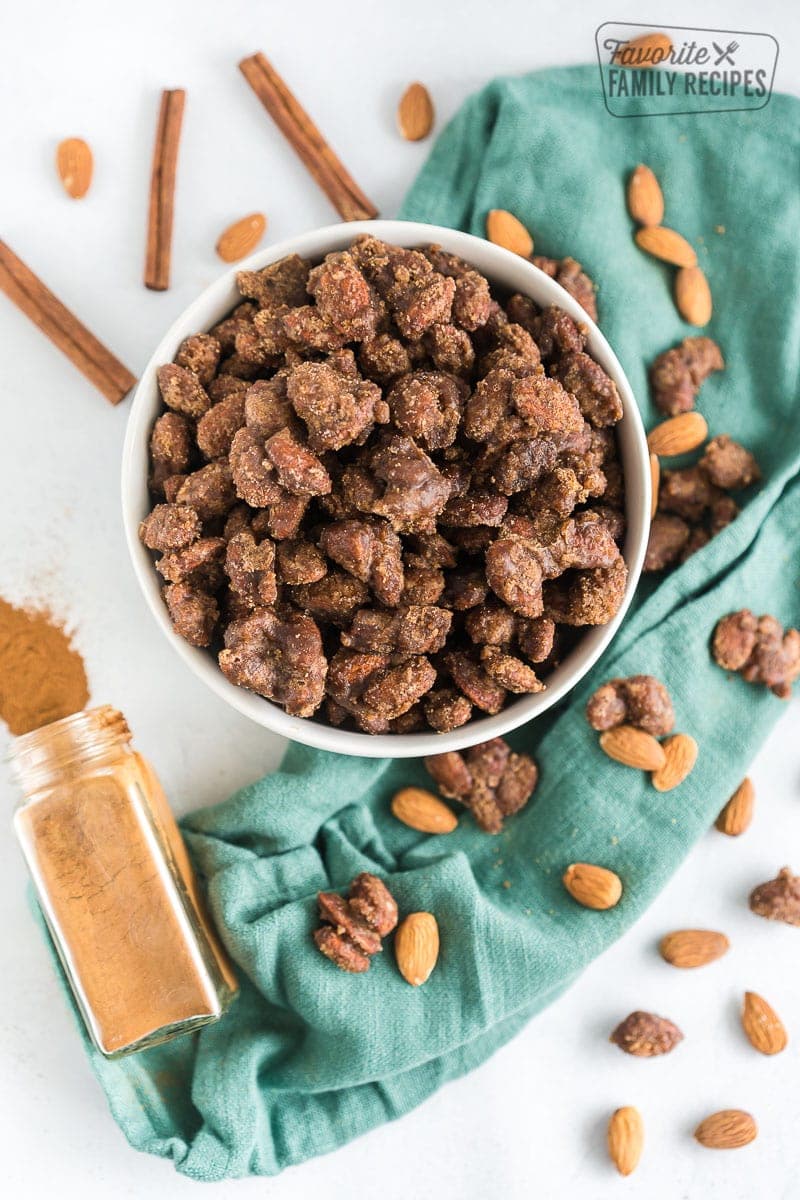 A bowl of cinnamon almonds