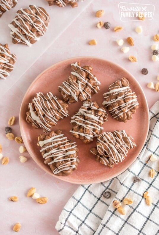 Chocolate Peanut Clusters on a plate