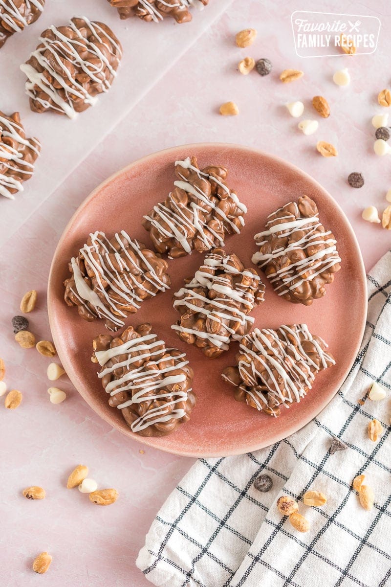 Chocolate Peanut Clusters on a plate