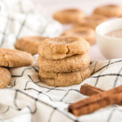 A stack of snickerdoodles on a dishcloth
