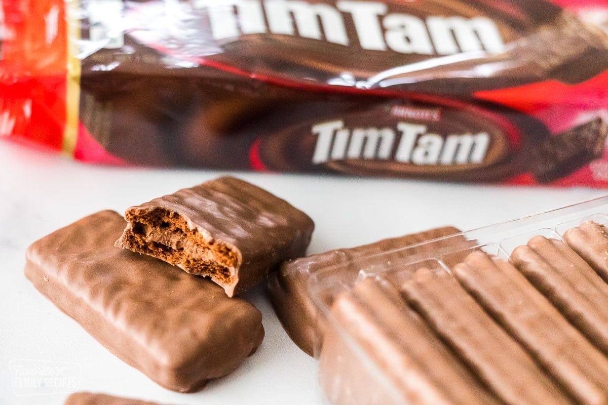 A close up of the inside of a Tim Tam