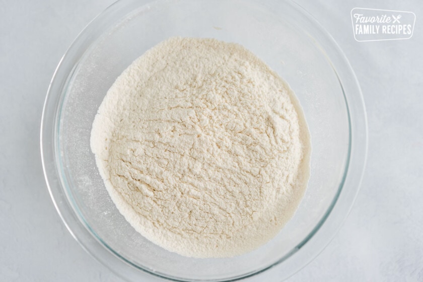Flour sifted into a glass bowl