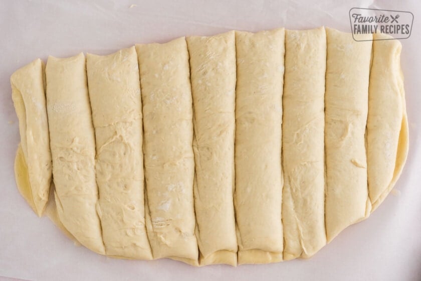 Dough cut into strips