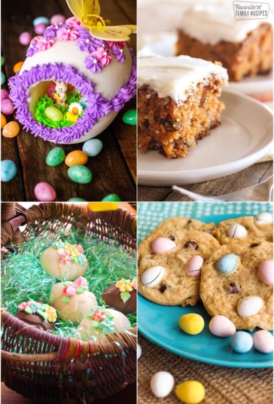 Easter Desserts like Cake, Cookies, and Chocolate Eggs
