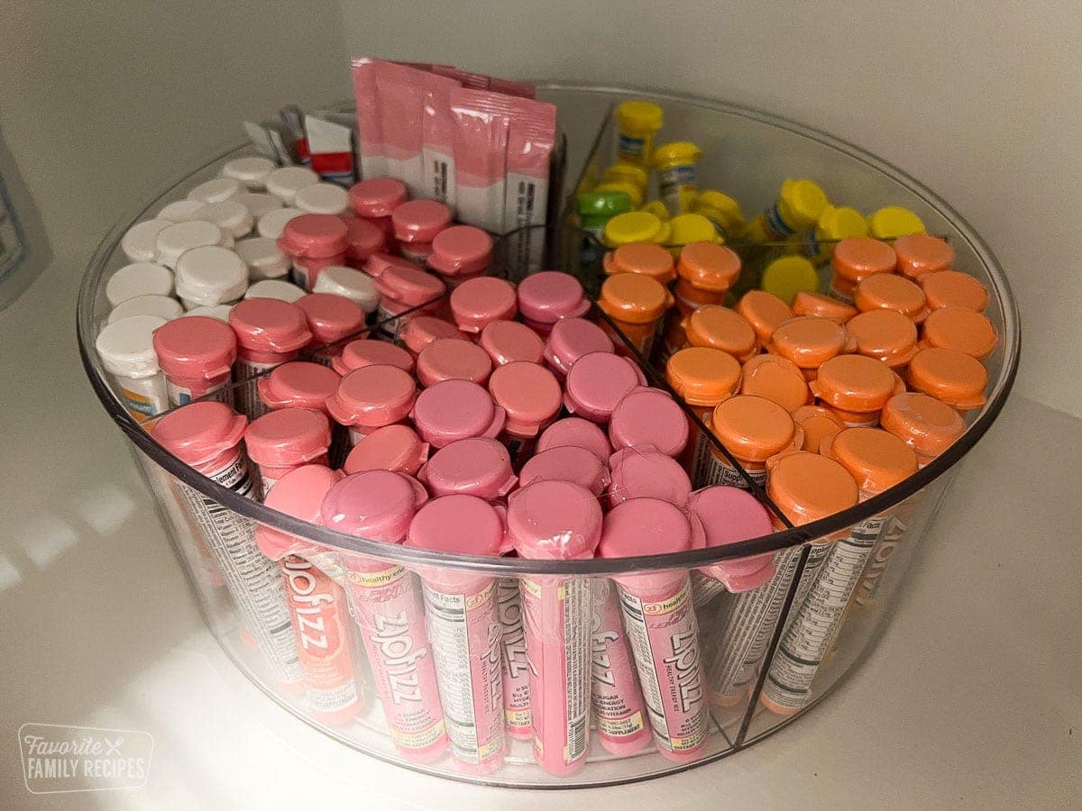 Drink enhancers organized in a round turntable