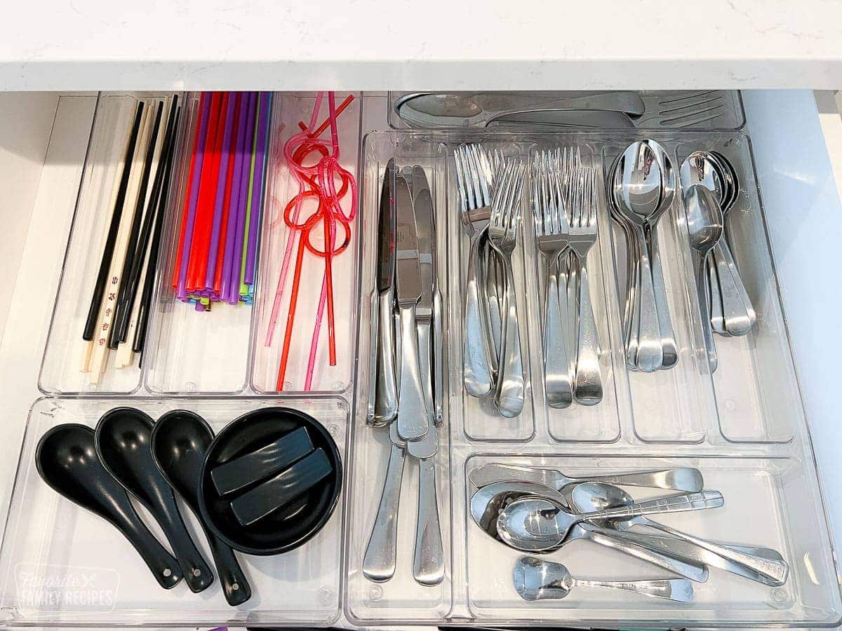 A drawer of organized utensils