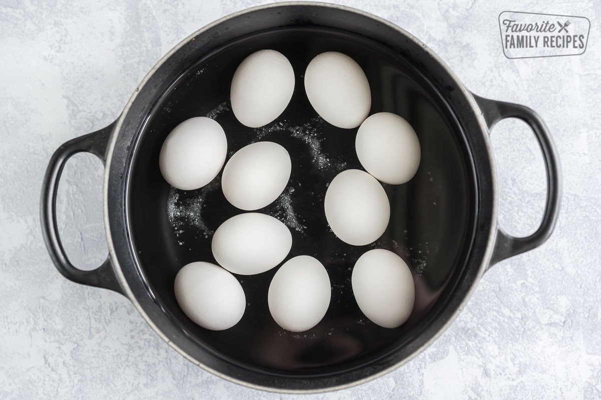 Eggs in a pot of water with salt