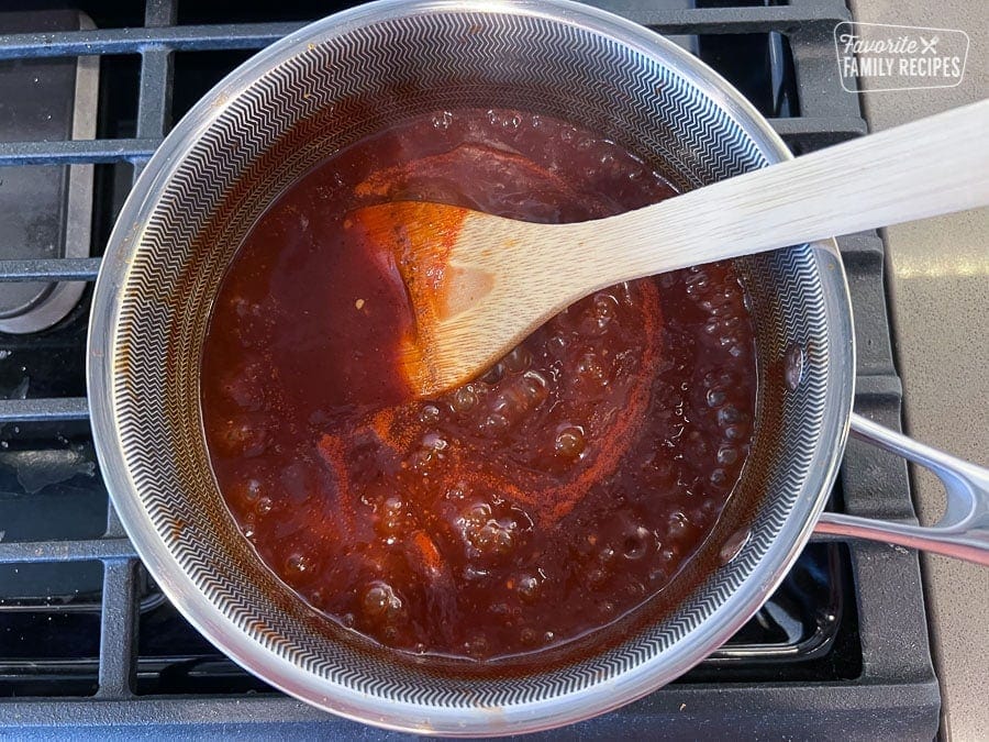 BBQ sauce boiling in a sauce pan