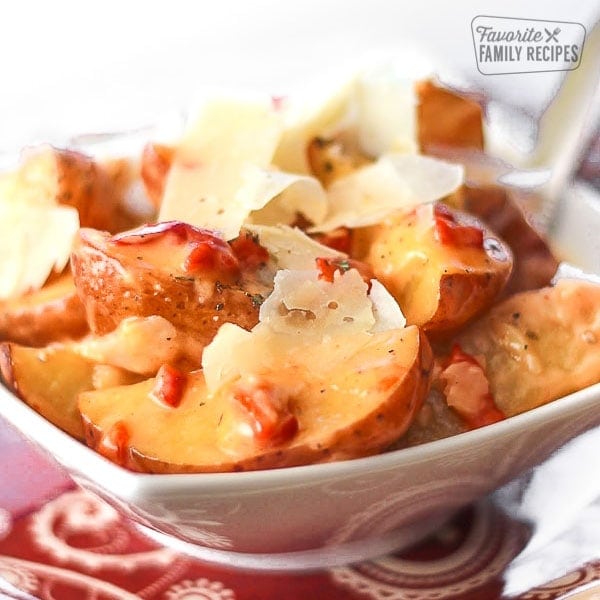 Red Potatoes Roasted with red peppers in a bowl