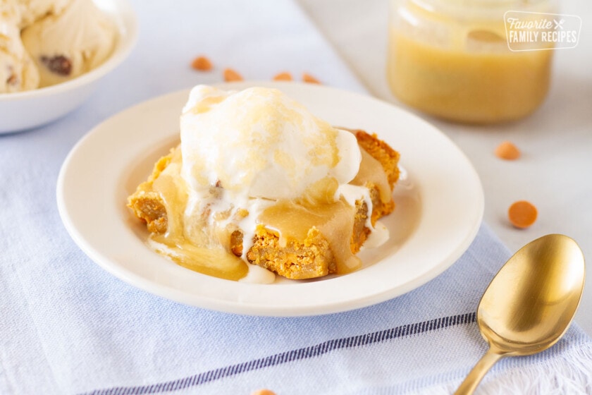Applebees Maple Butter Blondies with sauce and ice cream.