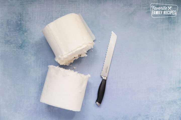 Cut paper towel with knife