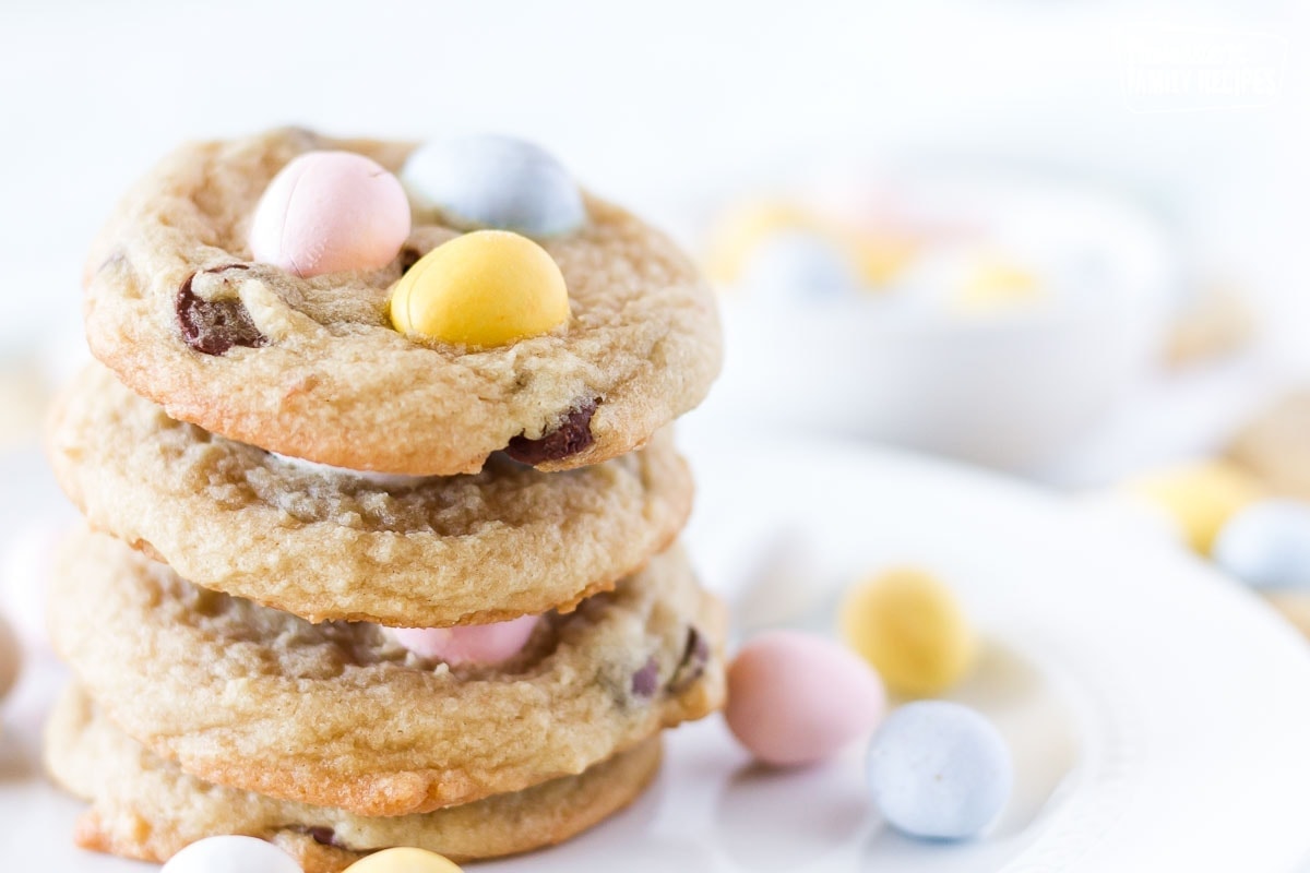 Stack of mini Cadbury egg cookies on a plate