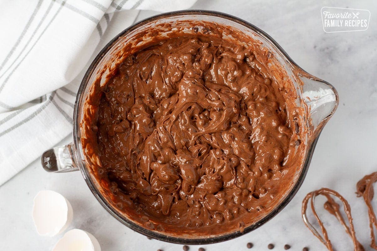 Batter of Chocolate Nothing Bundt Cake in a mixing bowl.