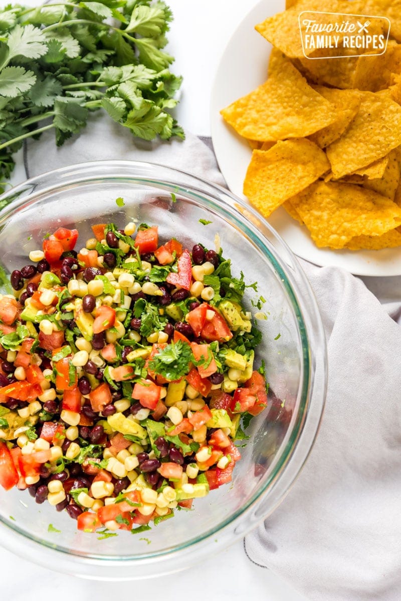 Cowboy caviar with chips and cilantro
