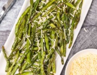 Cooked Green Beans with parm cheese on serving dish