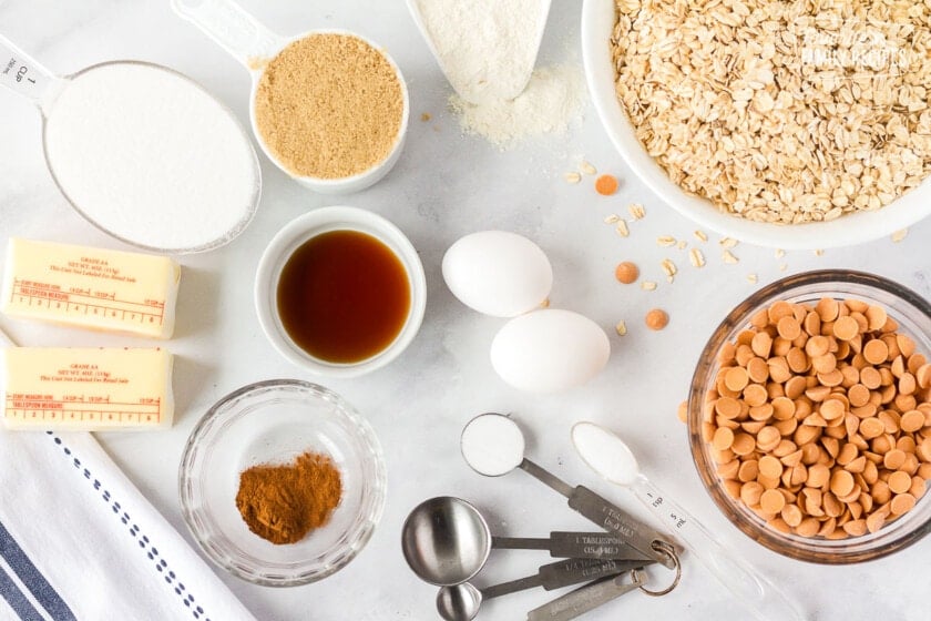 Ingredients to make Oatmeal Butterscotch Cookies.