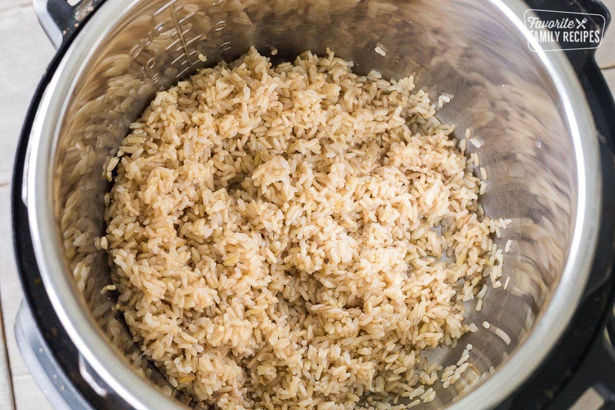 Cooked brown rice in an Instant Pot