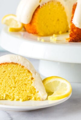 Slice of Lemon Nothing Bundt Cake on a plate.