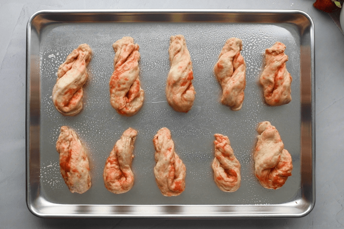 Strawberry Cinnamon Twists on a greased cookie sheet.