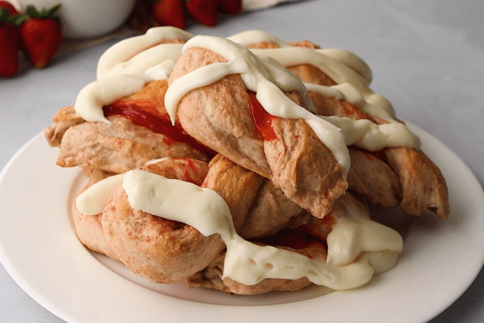 Strawberry Cinnamon Twists with frosting drizzle.