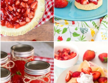 Tall collage of 4 strawberry recipes