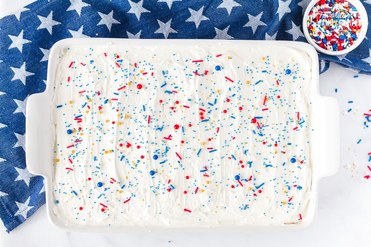 4th of July Cake with sprinkles.