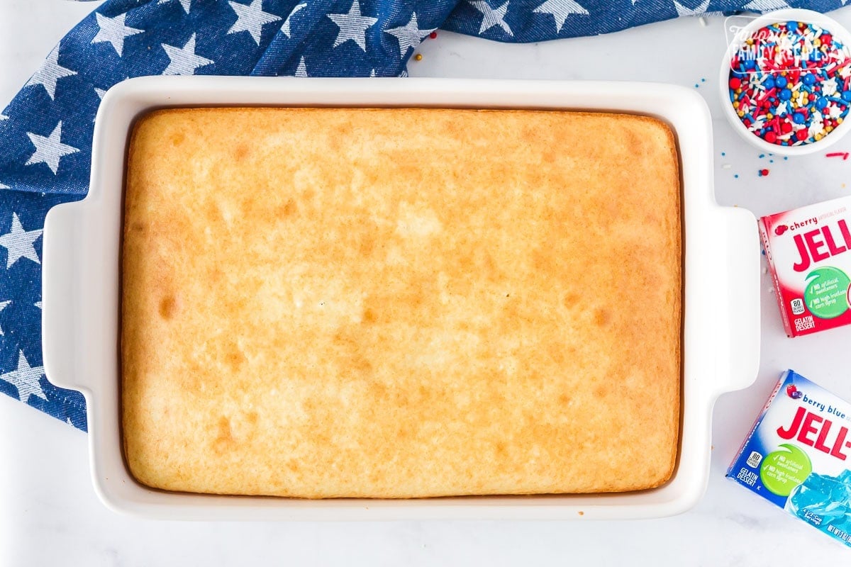 Baked cake to make 4th of July Cake.
