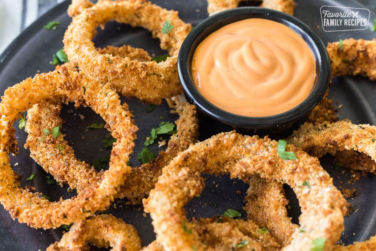 Close up on onion ring sauce