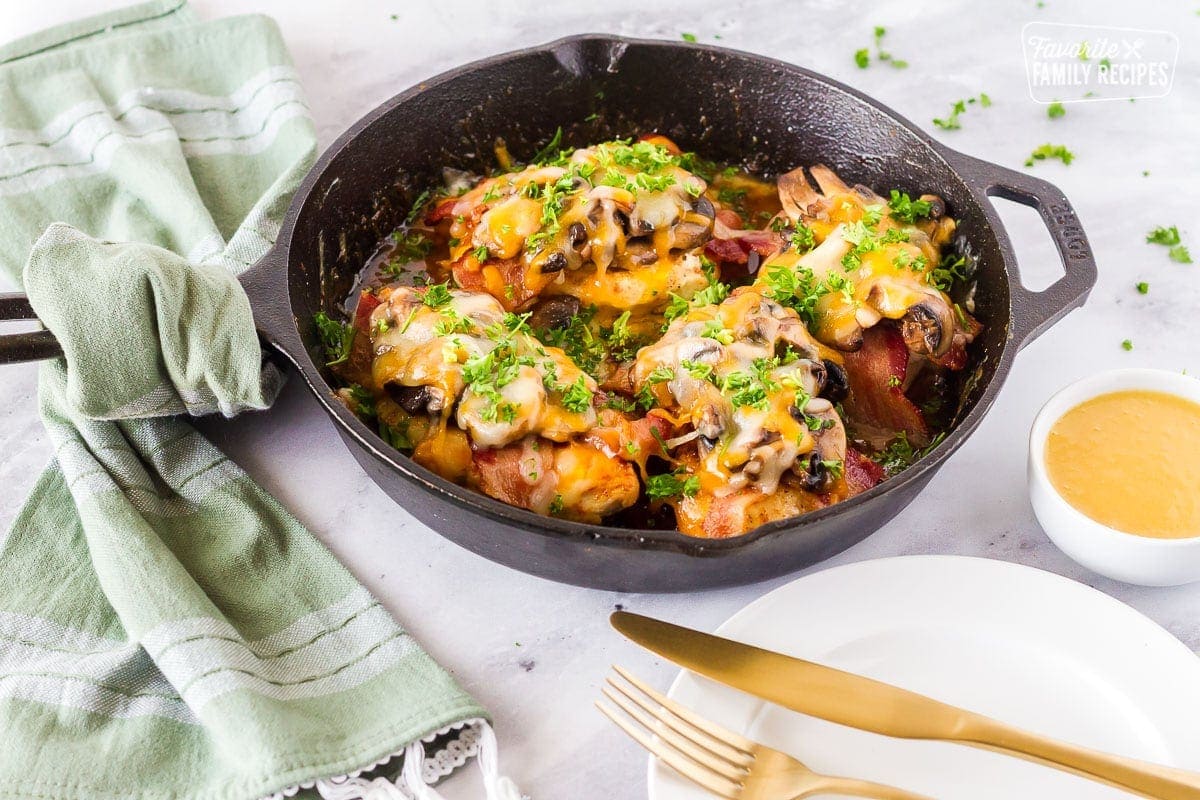 Cast Iron skillet of Alice Springs Chicken.