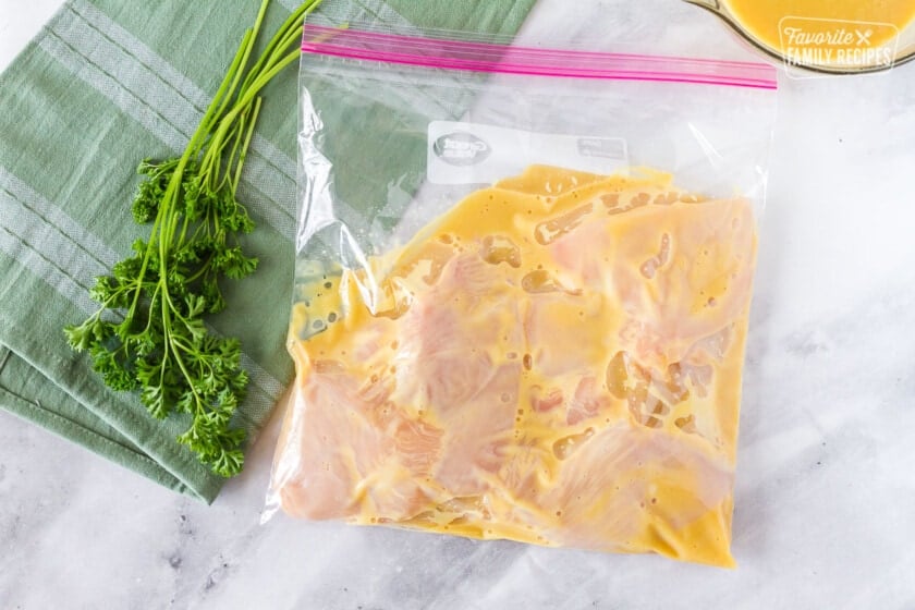 Chicken in a ziplock bag marinating for Alice Springs Chicken.