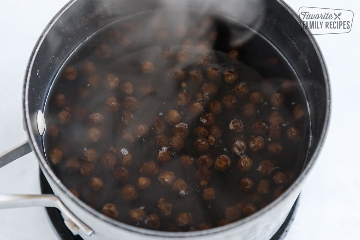 Tapioca pearls in a pot of boiling water