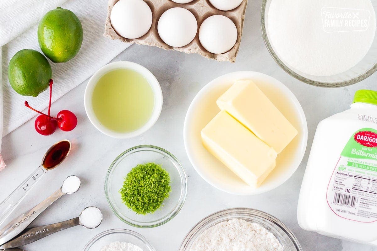 Ingredients for Cherry Limeade Cupcakes.