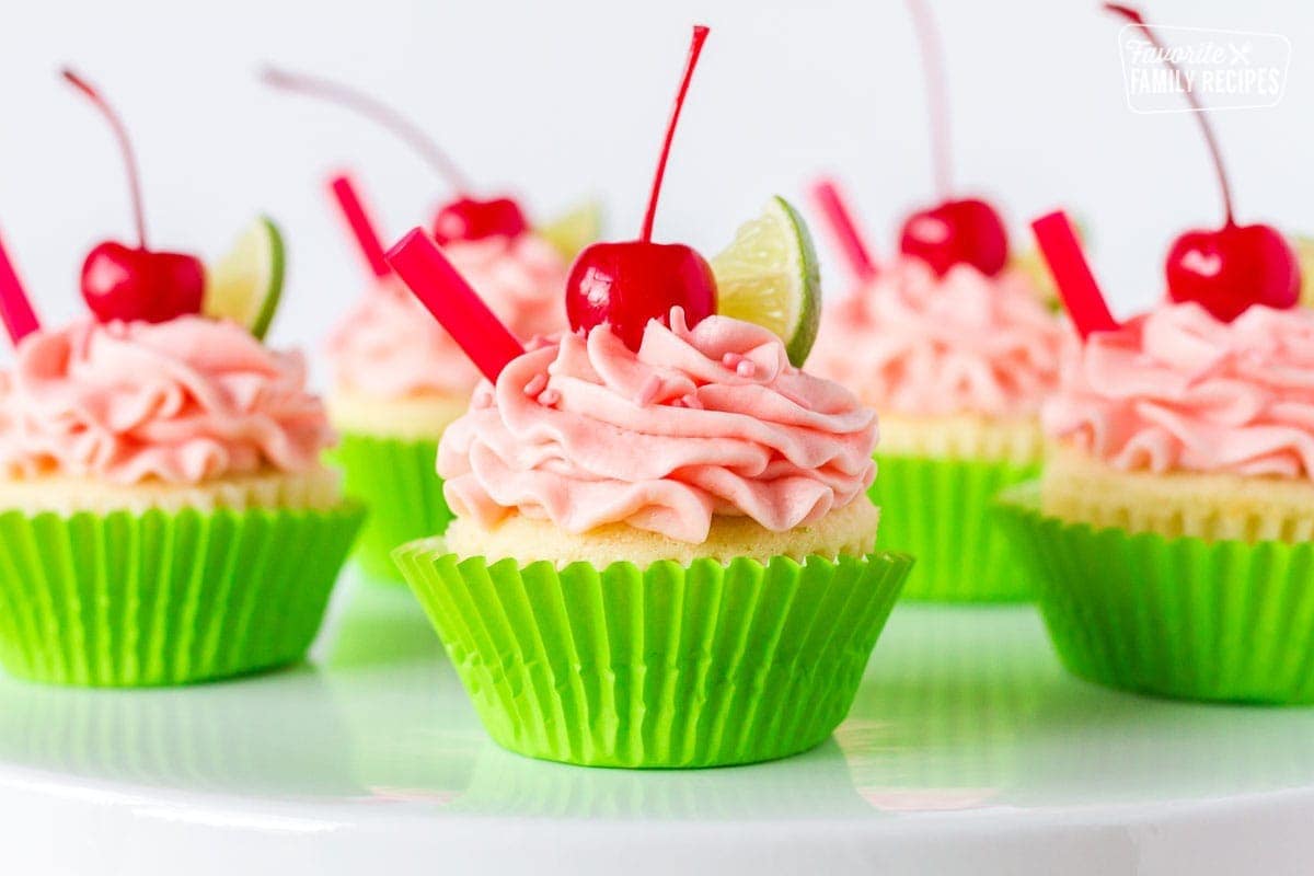Close up of Cherry Limeade Cupcakes.