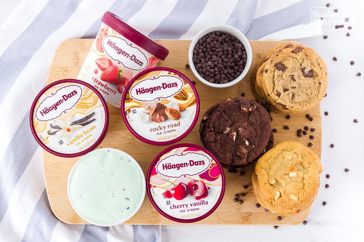 Cookies and ice cream to make Cookie Ice Cream Sandwiches.