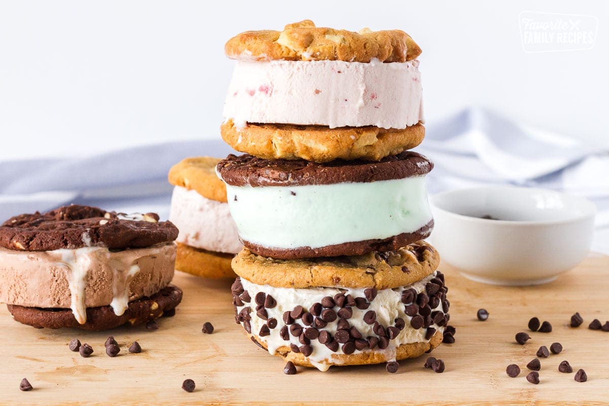 Stack of Cookie Ice Cream Sandwiches.