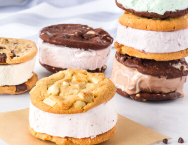 Assorted kinds of Cookie Ice Cream Sandwiches.