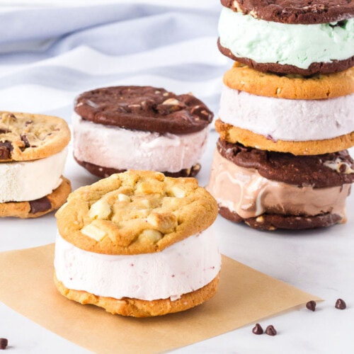 Assorted kinds of Cookie Ice Cream Sandwiches.