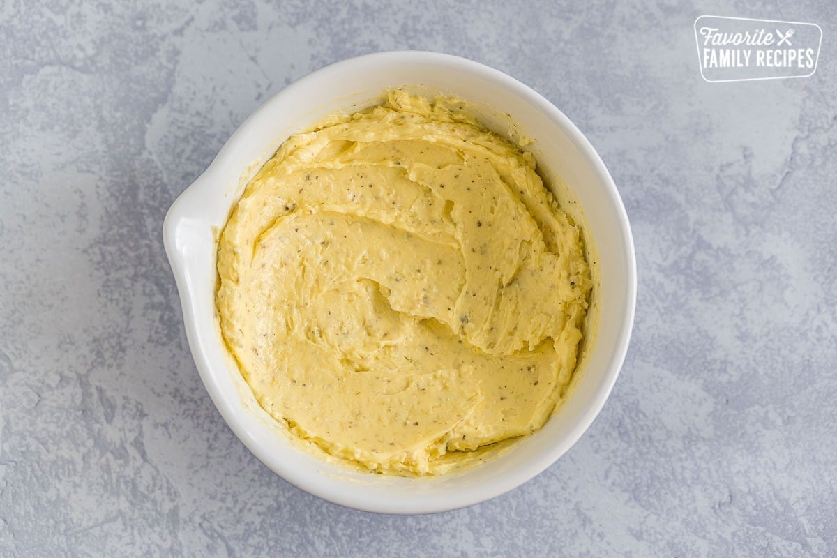 A bowl full of garlic butter