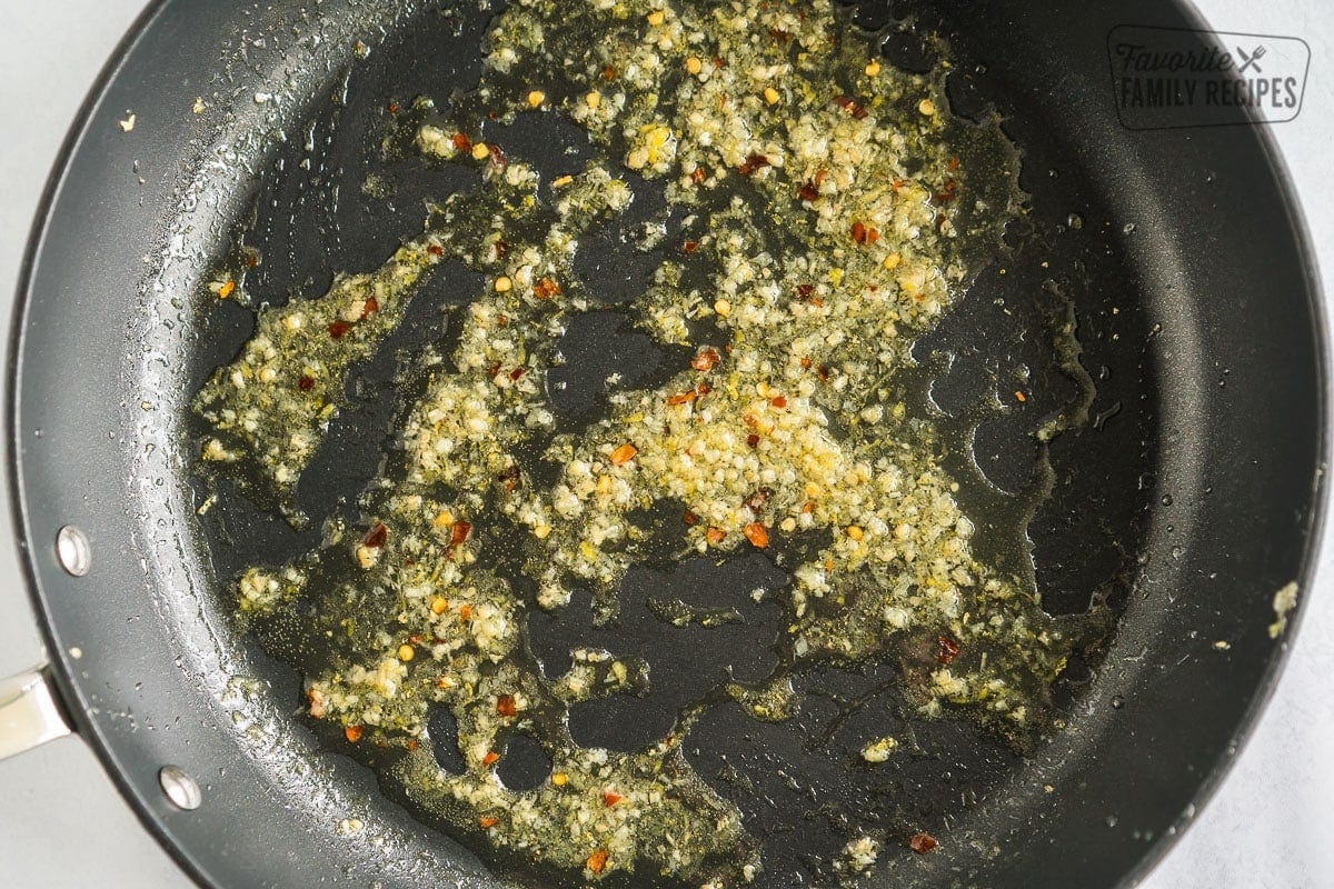 Oil, garlic, lemon zest, lemon juice, and red pepper flakes in a pan