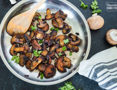 Sautéed mushrooms in a frying pan