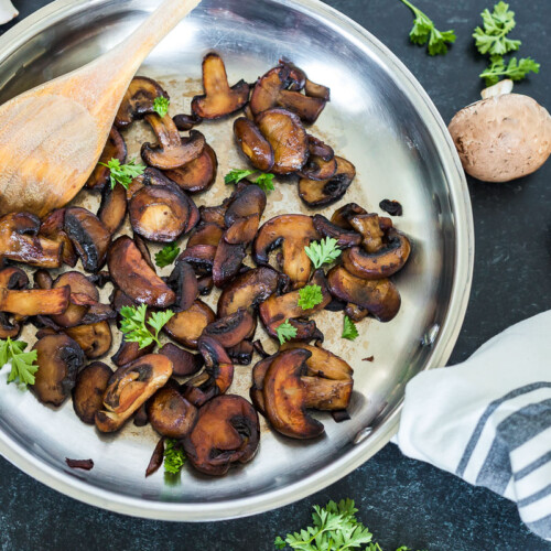 Sautéed mushrooms in a frying pan