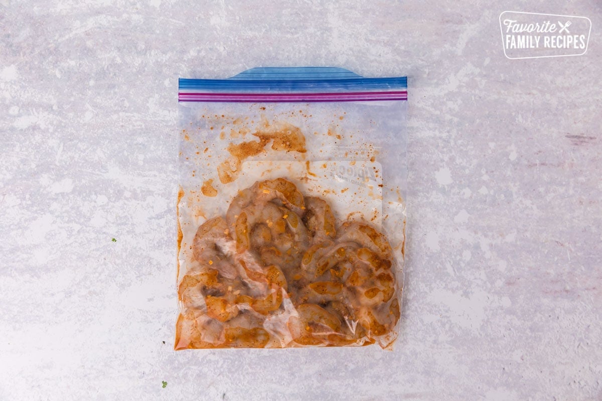 Shrimp in ziplock back with taco season