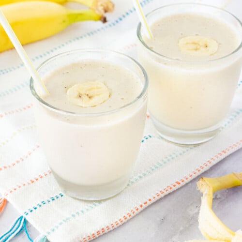 Cold Banana smoothies on a linen.