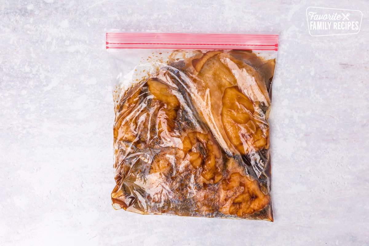 Big Kahuna chicken in a ziplock back with marinade